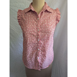 Love Notes Red & White Floral Gingham Sleeveless Button Down Top Women's S Retro